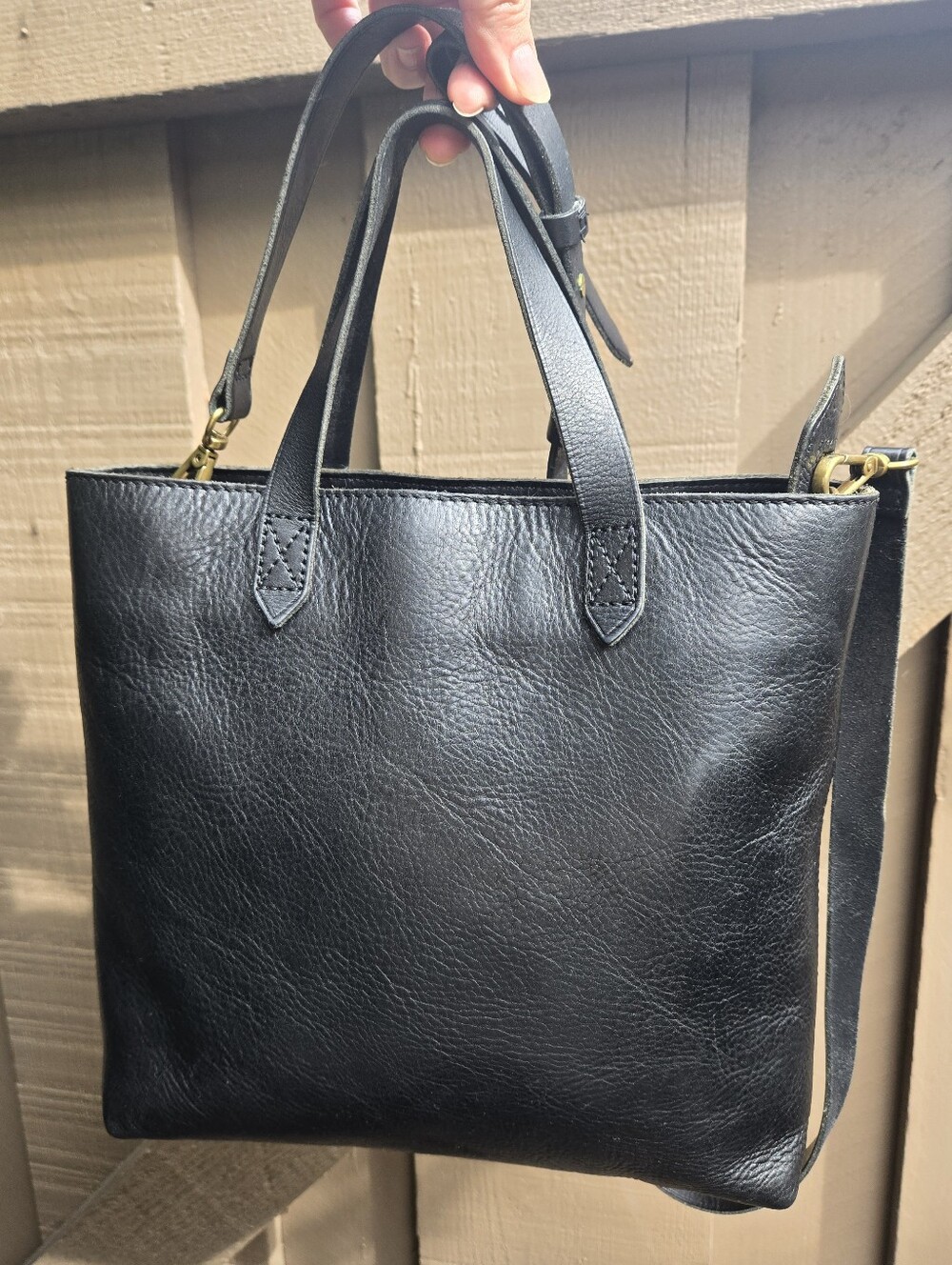 Madewell Zip Top Transport Crossbody Black Leather Tote Small - Picture 11 of 13